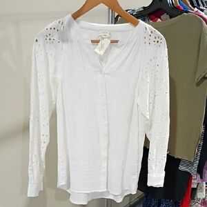 Nicole Miller Atelier White Eyelet Long Sleeve Top
